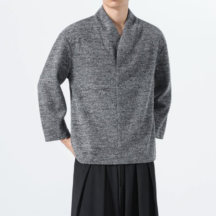 Buddha Stones Fall Winter Minimalist Casual Solid V-Neck Men's Long Sleeve T-Shirts - image 8