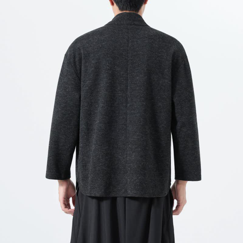 Buddha Stones Fall Winter Minimalist Casual Solid V-Neck Men's Long Sleeve T-Shirts - image 20
