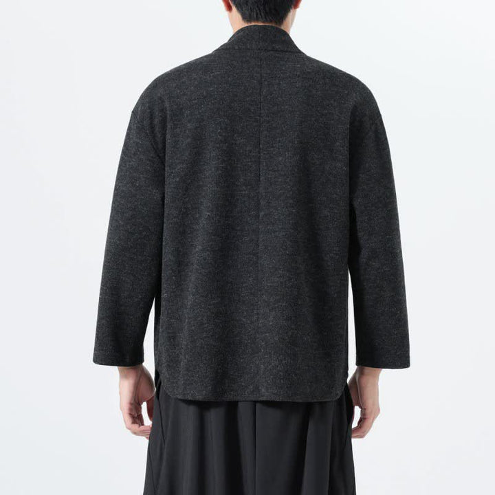 Buddha Stones Fall Winter Minimalist Casual Solid V-Neck Men's Long Sleeve T-Shirts - image 20
