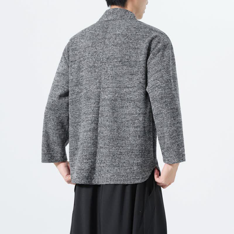 Buddha Stones Fall Winter Minimalist Casual Solid V-Neck Men's Long Sleeve T-Shirts - image 10