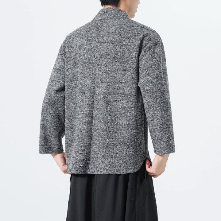 Buddha Stones Fall Winter Minimalist Casual Solid V-Neck Men's Long Sleeve T-Shirts - image 10