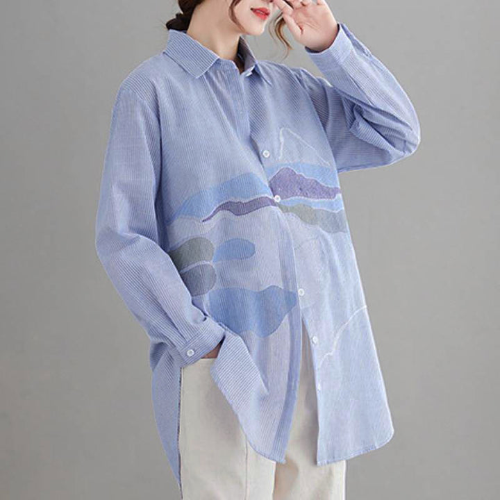 Buddha Stones Spring Fall Casual Vintage Button-Up Abstract Clouds Women's Long Sleeve Shirts - image 1