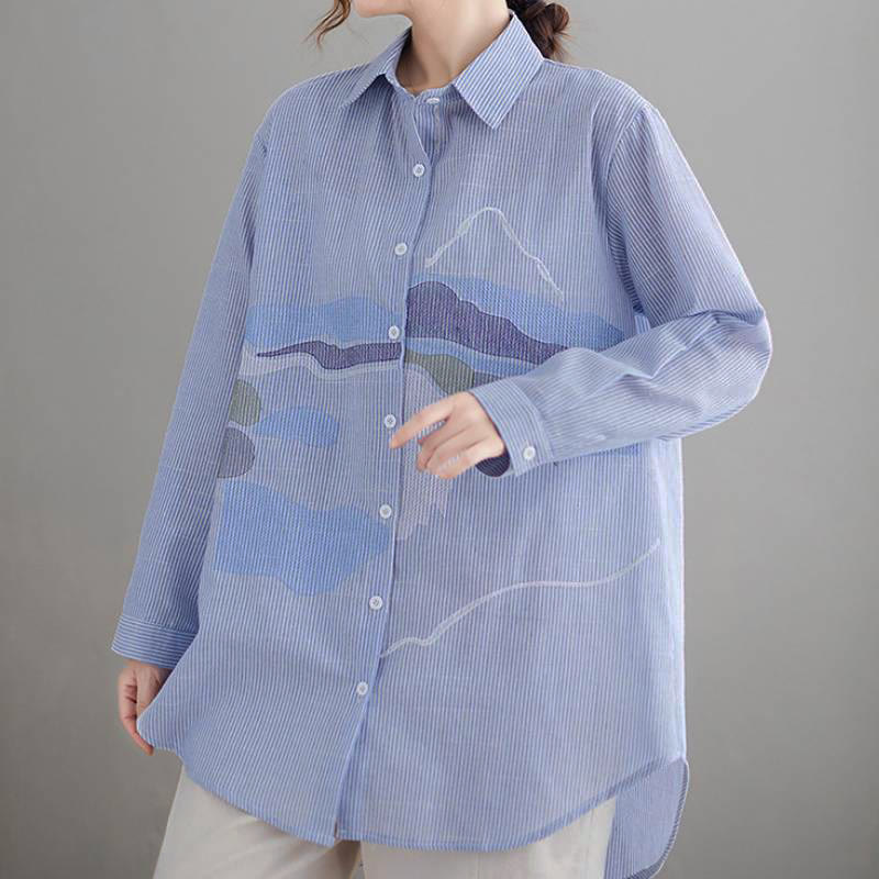 Buddha Stones Spring Fall Casual Vintage Button-Up Abstract Clouds Women's Long Sleeve Shirts - image 5