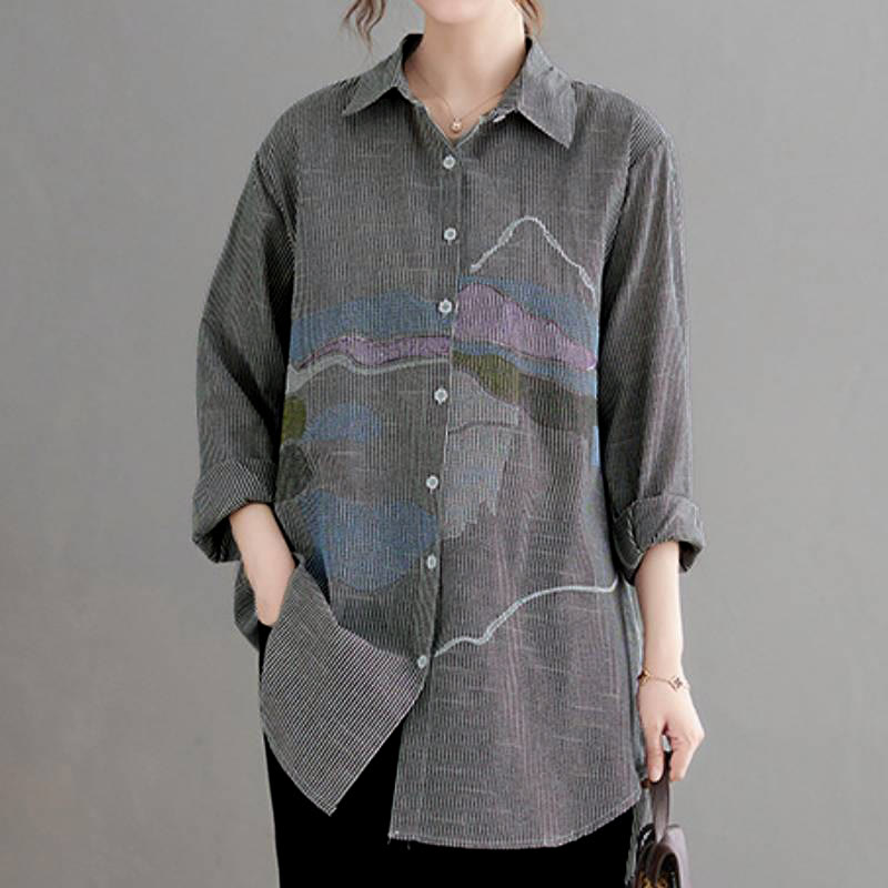 Buddha Stones Spring Fall Casual Vintage Button-Up Abstract Clouds Women's Long Sleeve Shirts - image 7