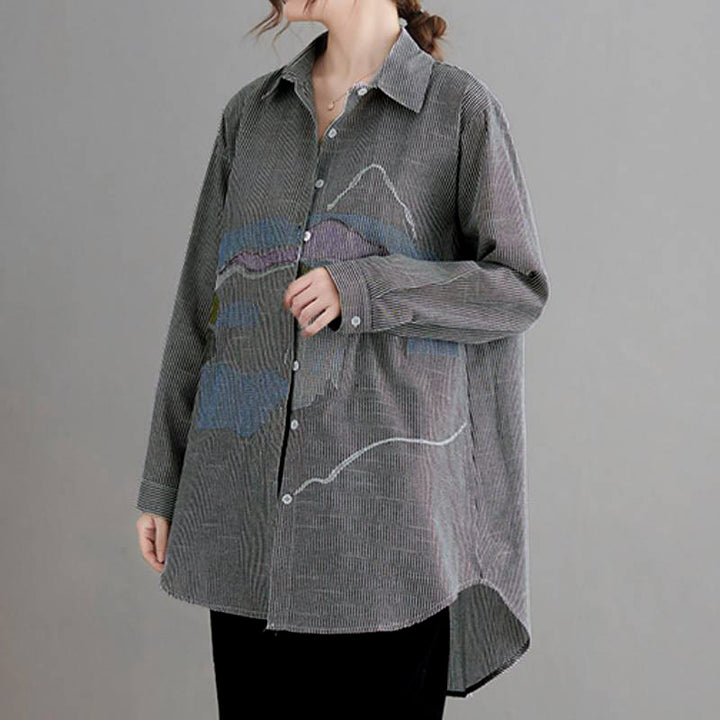 Buddha Stones Spring Fall Casual Vintage Button-Up Abstract Clouds Women's Long Sleeve Shirts - image 8