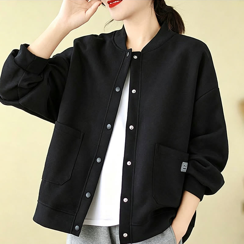 Buddha Stones Fall Casual Minimalist Button-Up Solid Women's Jacket With Pockets - image 19
