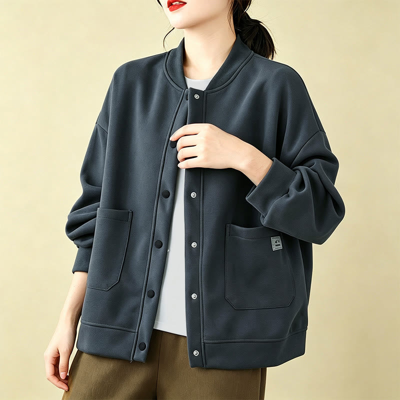 Buddha Stones Fall Casual Minimalist Button-Up Solid Women's Jacket With Pockets - image 15
