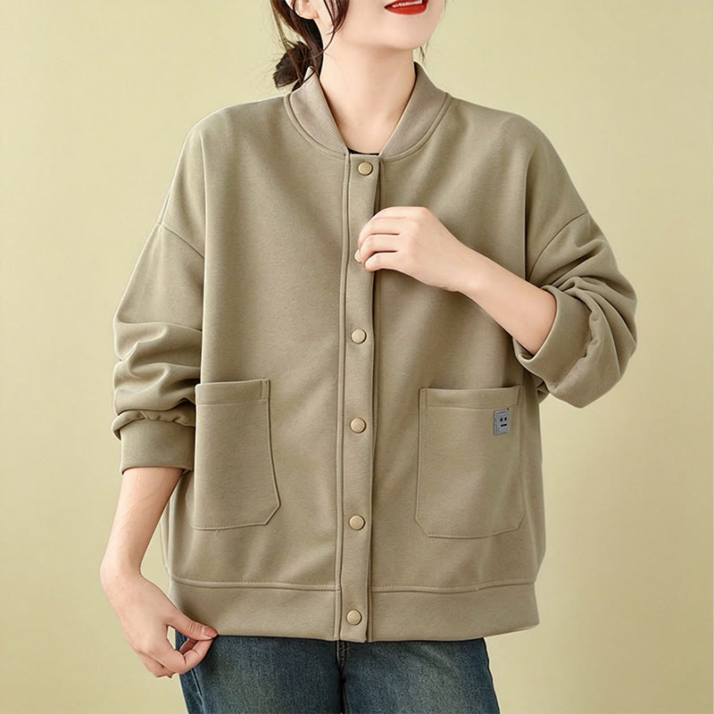 Buddha Stones Fall Casual Minimalist Button-Up Solid Women's Jacket With Pockets - image 6