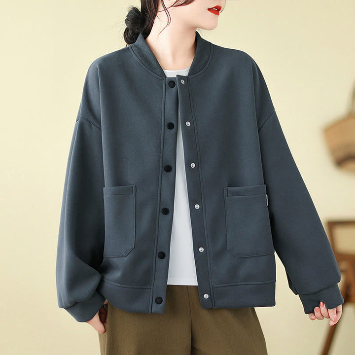 Buddha Stones Fall Casual Minimalist Button-Up Solid Women's Jacket With Pockets - SlateGray - US12, UK/AU16, EU44 (XL) - image 13
