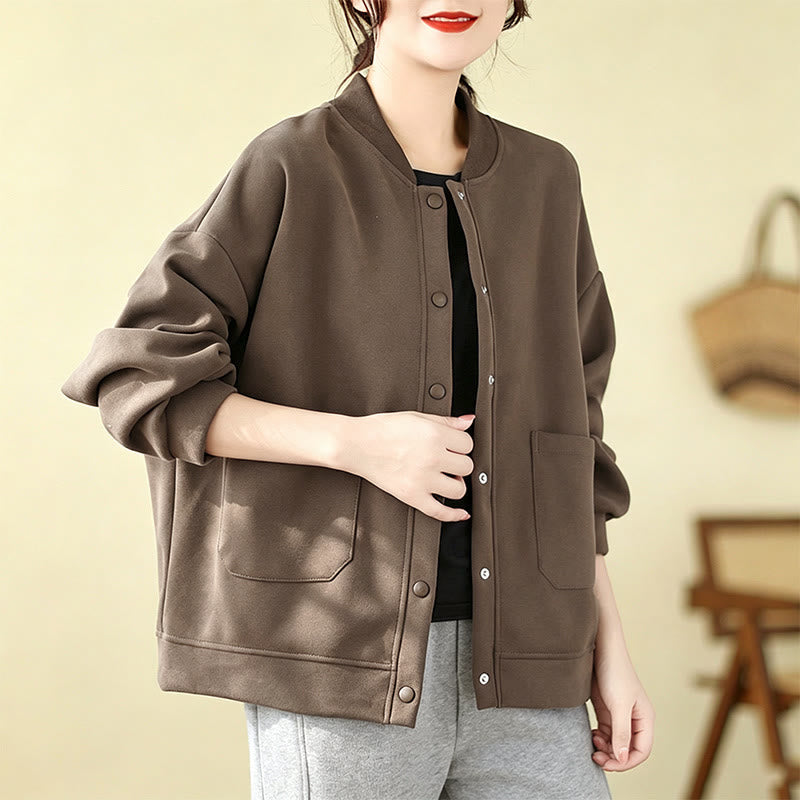 Buddha Stones Fall Casual Minimalist Button-Up Solid Women's Jacket With Pockets - SaddleBrown - US12, UK/AU16, EU44 (XL) - image 0