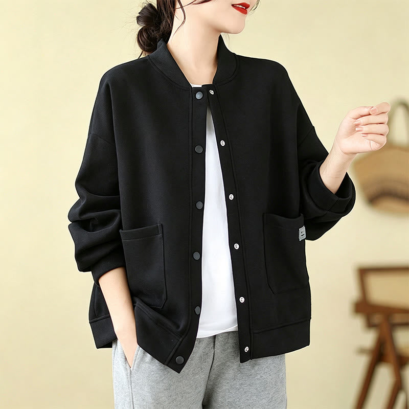 Buddha Stones Fall Casual Minimalist Button-Up Solid Women's Jacket With Pockets - Black - US12, UK/AU16, EU44 (XL) - image 18