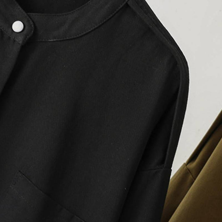 Buddha Stones Fall Casual Tang Style Mandarin Collar Solid Women's Jacket With Patch Pocket - image 22