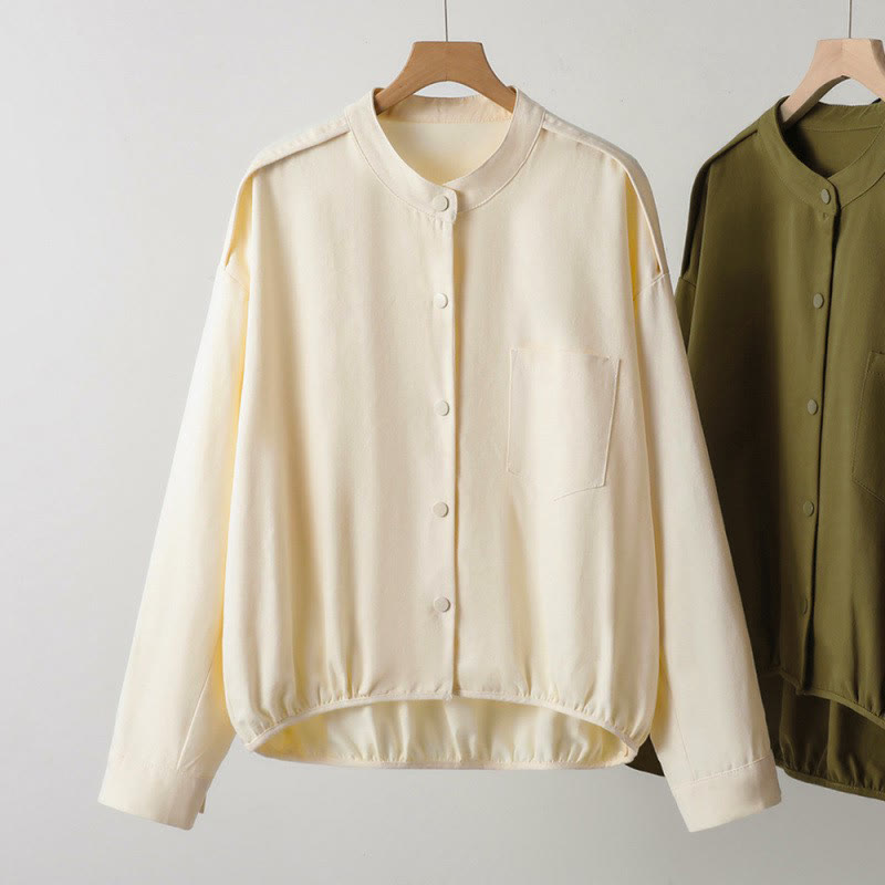 Buddha Stones Fall Casual Tang Style Mandarin Collar Solid Women's Jacket With Patch Pocket - AntiqueWhite - US8-10, UK/AU12-14, EU40-42 (2XL) - image 10