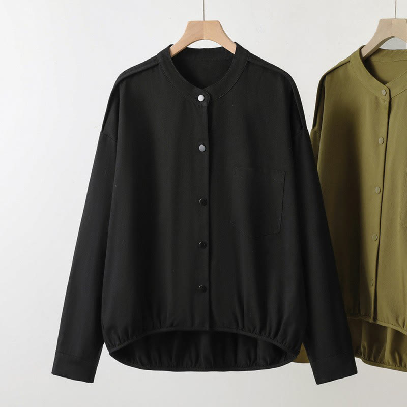 Buddha Stones Fall Casual Tang Style Mandarin Collar Solid Women's Jacket With Patch Pocket - Black - US8-10, UK/AU12-14, EU40-42 (2XL) - image 19