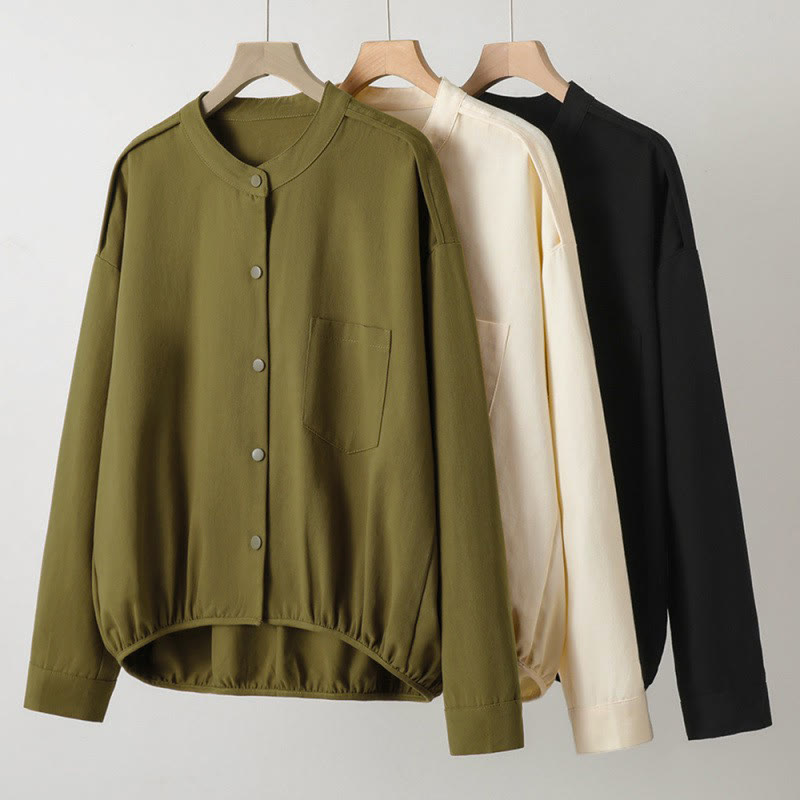 Buddha Stones Fall Casual Tang Style Mandarin Collar Solid Women's Jacket With Patch Pocket - image 26