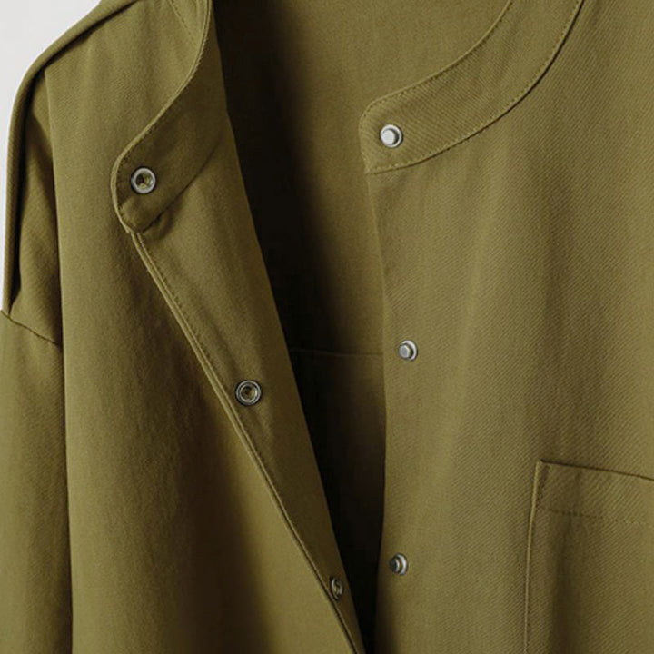 Buddha Stones Fall Casual Tang Style Mandarin Collar Solid Women's Jacket With Patch Pocket - image 3