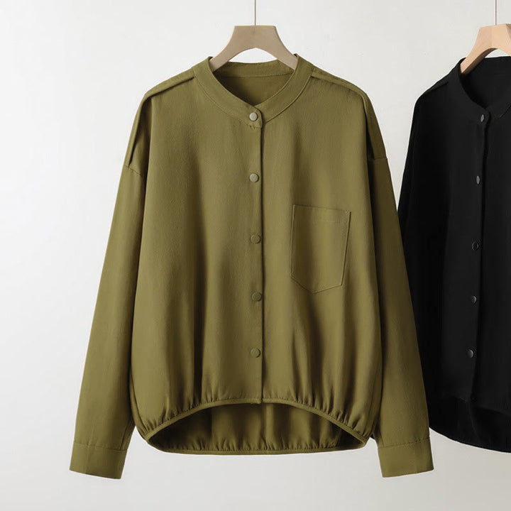 Buddha Stones Fall Casual Tang Style Mandarin Collar Solid Women's Jacket With Patch Pocket - DarkKhaki - US8-10, UK/AU12-14, EU40-42 (2XL) - image 0