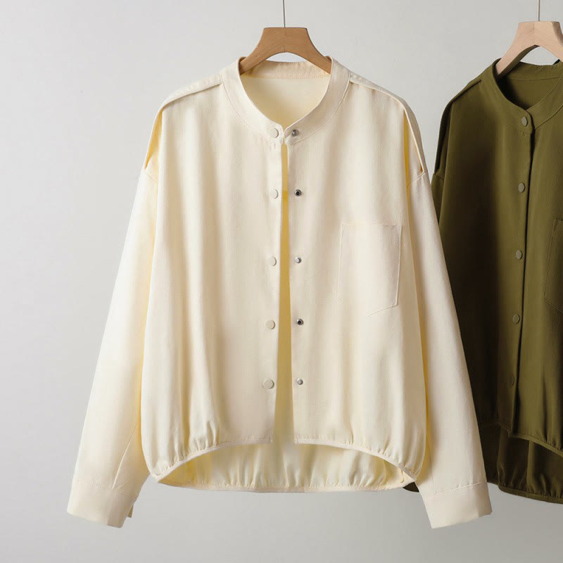 Buddha Stones Fall Casual Tang Style Mandarin Collar Solid Women's Jacket With Patch Pocket - image 11