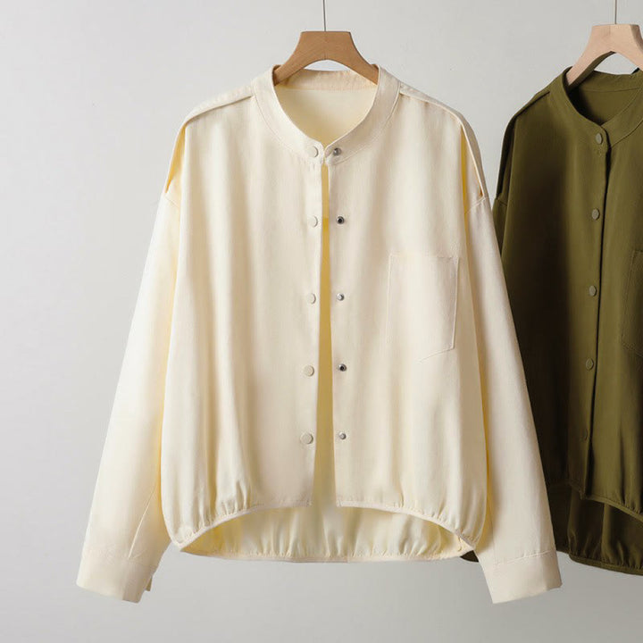 Buddha Stones Fall Casual Tang Style Mandarin Collar Solid Women's Jacket With Patch Pocket - image 11