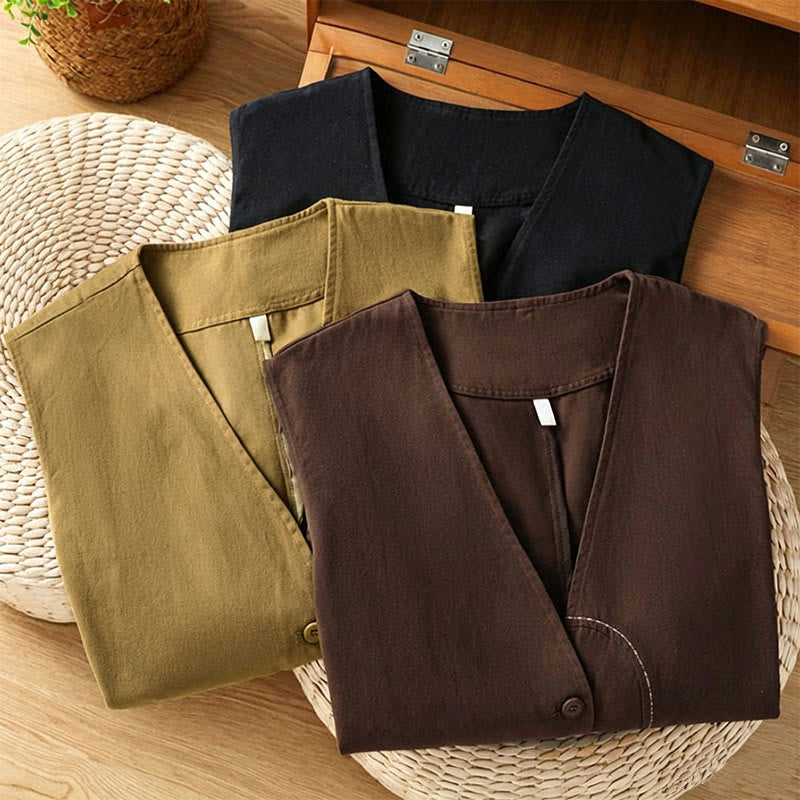 Buddha Stones Summer Casual Minimalist V-Neck Button-Up Solid Tank Top Women's Vest With Pocket - image 22