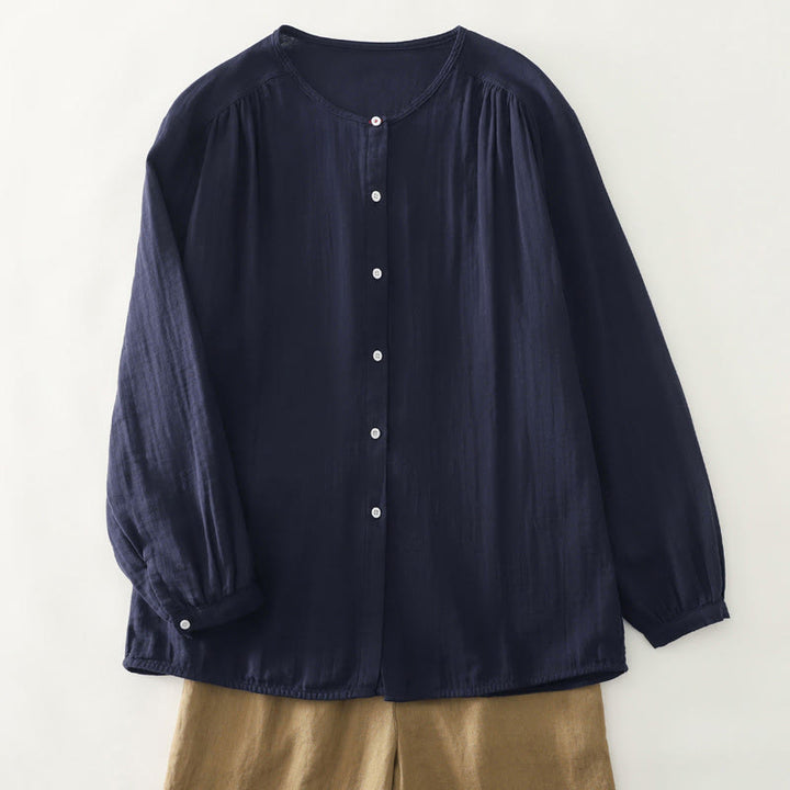 Buddha Stones Spring Fall Casual Vintage Button-Up Solid Women's Long Sleeve Shirts - image 8