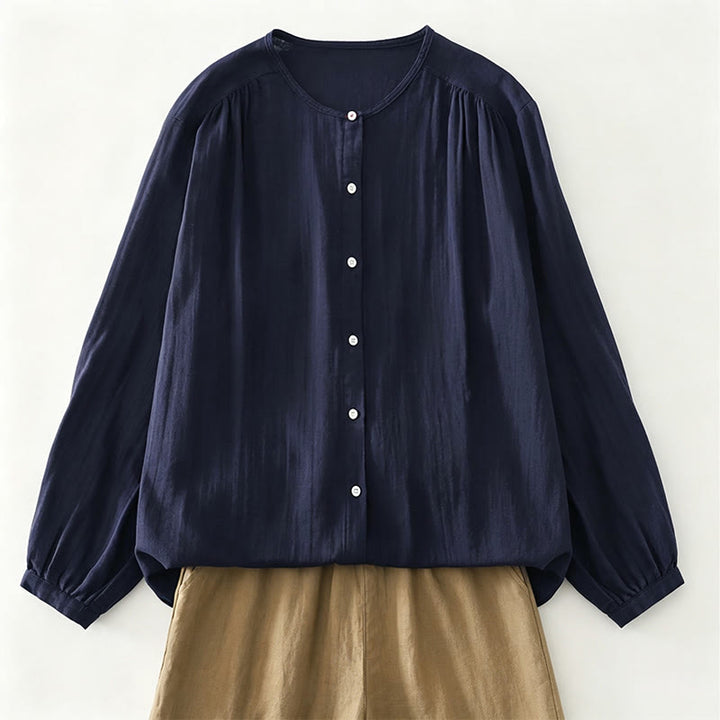 Buddha Stones Spring Fall Casual Vintage Button-Up Solid Women's Long Sleeve Shirts - MidnightBlue - US12, UK/AU16, EU44 (2XL) - image 7
