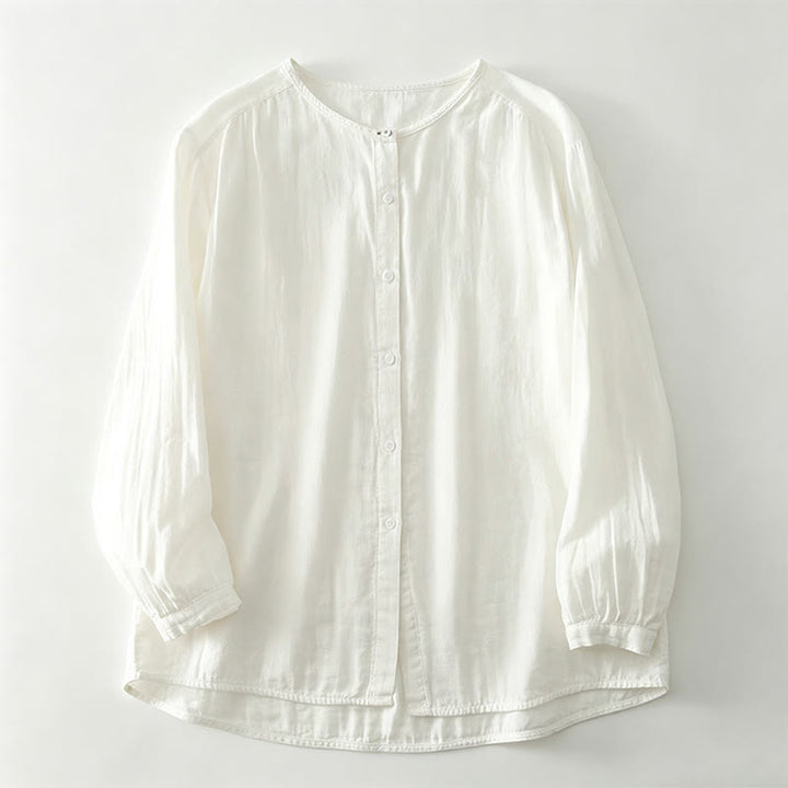 Buddha Stones Spring Fall Casual Vintage Button-Up Solid Women's Long Sleeve Shirts - White - US12, UK/AU16, EU44 (2XL) - image 13