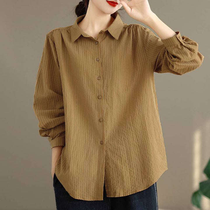 Buddha Stones Spring Fall Classic Simple Button-Up Solid Women's Long Sleeve Shirts - image 2