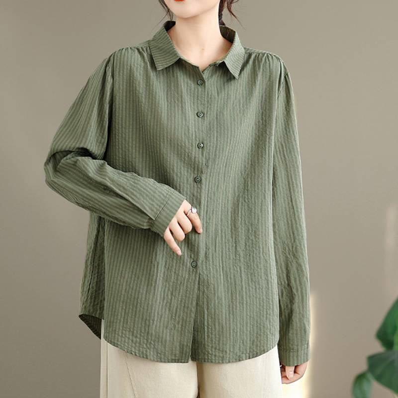 Buddha Stones Spring Fall Classic Simple Button-Up Solid Women's Long Sleeve Shirts - image 9