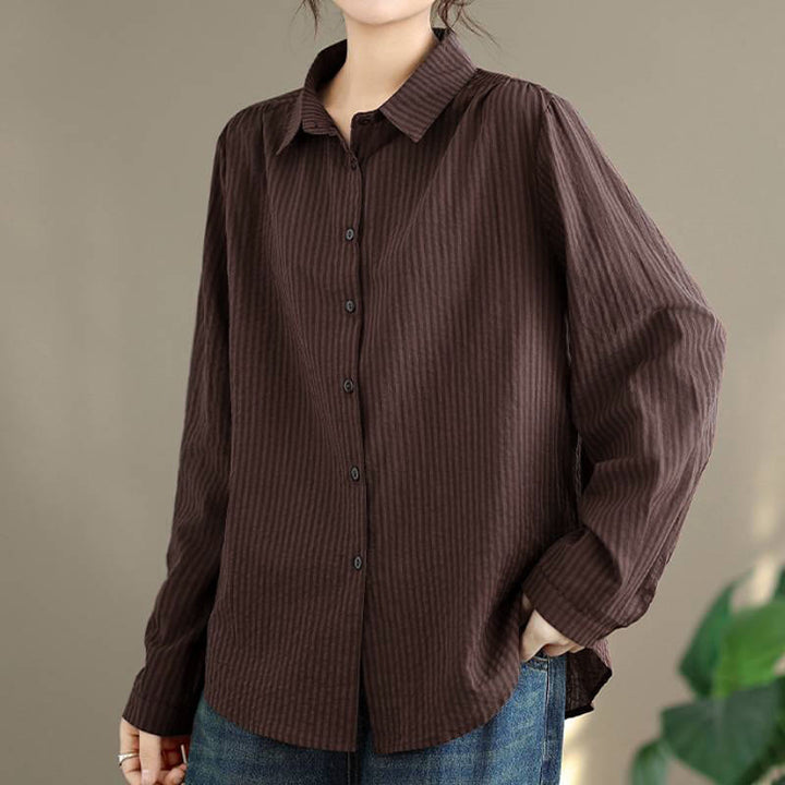 Buddha Stones Spring Fall Classic Simple Button-Up Solid Women's Long Sleeve Shirts - image 15