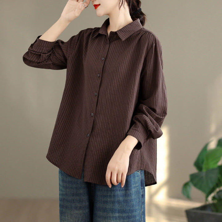 Buddha Stones Spring Fall Classic Simple Button-Up Solid Women's Long Sleeve Shirts - image 13