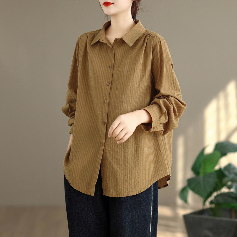 Buddha Stones Spring Fall Classic Simple Button-Up Solid Women's Long Sleeve Shirts - Goldenrod - US8-10, UK/AU12-14, EU40-42 (2XL) - image 0