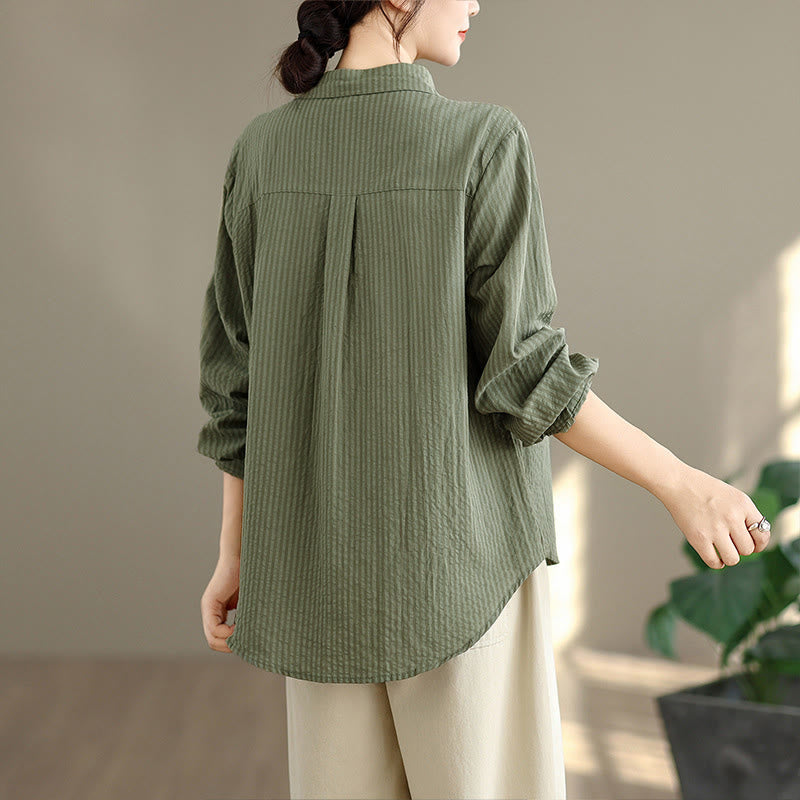 Buddha Stones Spring Fall Classic Simple Button-Up Solid Women's Long Sleeve Shirts - image 11