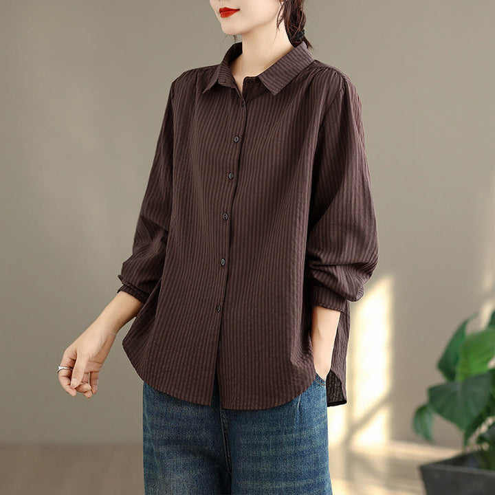 Buddha Stones Spring Fall Classic Simple Button-Up Solid Women's Long Sleeve Shirts - Sienna - US8-10, UK/AU12-14, EU40-42 (2XL) - image 12