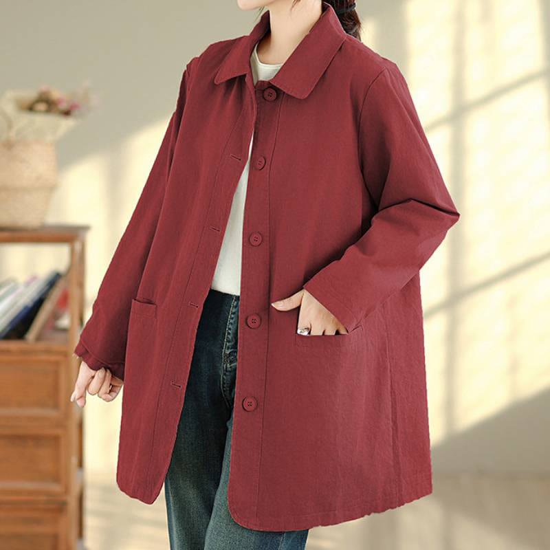 Buddha Stones Fall Simple Vintage Plaid Women's Jacket With Pockets - Firebrick - US12, UK/AU16, EU44 (2XL) - image 11