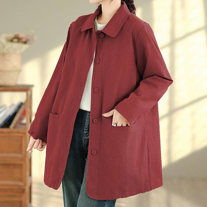 Buddha Stones Fall Simple Vintage Plaid Women's Jacket With Pockets - Firebrick - US12, UK/AU16, EU44 (2XL) - image 11
