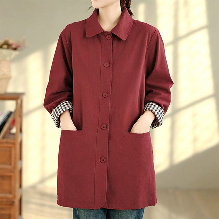 Buddha Stones Fall Simple Vintage Plaid Women's Jacket With Pockets - image 13
