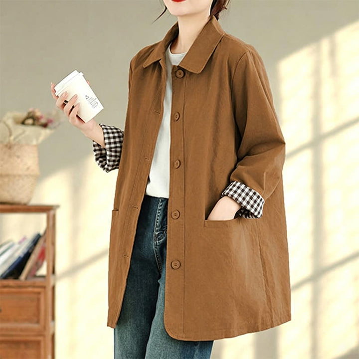 Buddha Stones Fall Simple Vintage Plaid Women's Jacket With Pockets - image 20