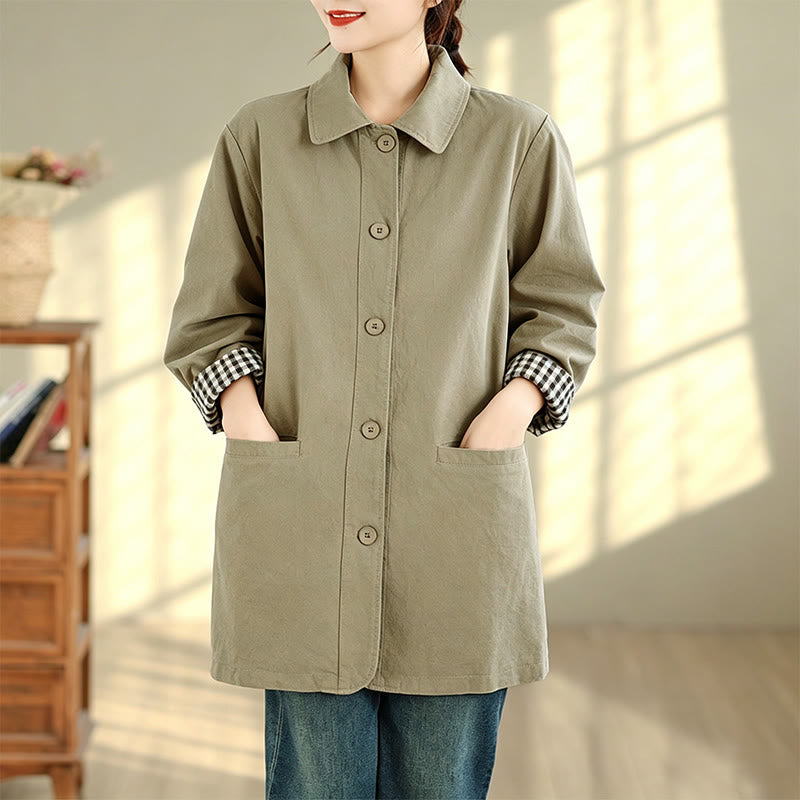 Buddha Stones Fall Simple Vintage Plaid Women's Jacket With Pockets - image 5