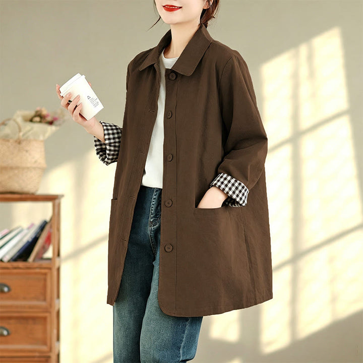 Buddha Stones Fall Simple Vintage Plaid Women's Jacket With Pockets - image 15