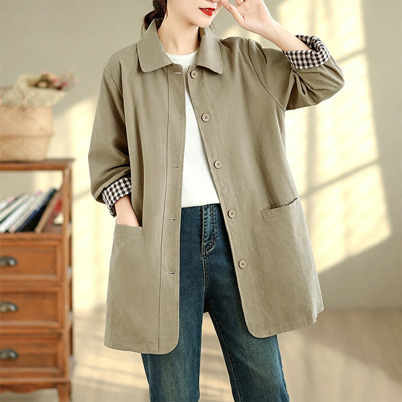 Buddha Stones Fall Simple Vintage Plaid Women's Jacket With Pockets - image 1
