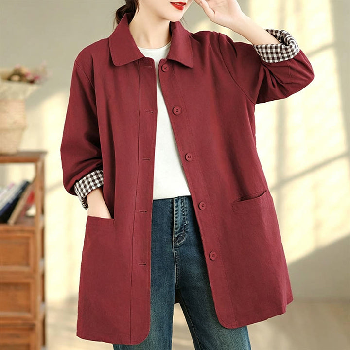 Buddha Stones Fall Simple Vintage Plaid Women's Jacket With Pockets - image 10