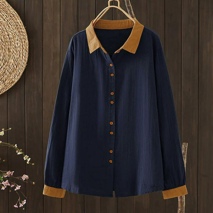 Buddha Stones Spring Casual Vintage Button-Up Contrast Collar Women's Long Sleeve Shirts - image 2
