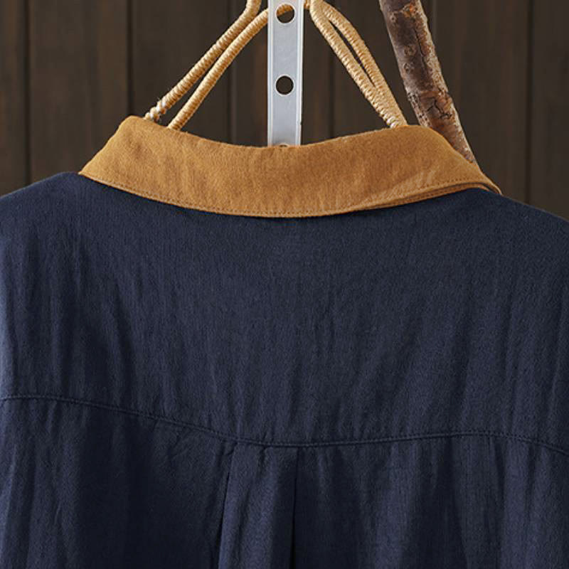 Buddha Stones Spring Casual Vintage Button-Up Contrast Collar Women's Long Sleeve Shirts - image 6