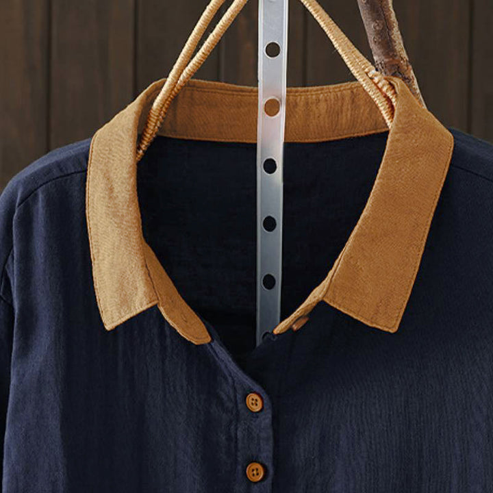Buddha Stones Spring Casual Vintage Button-Up Contrast Collar Women's Long Sleeve Shirts - image 7