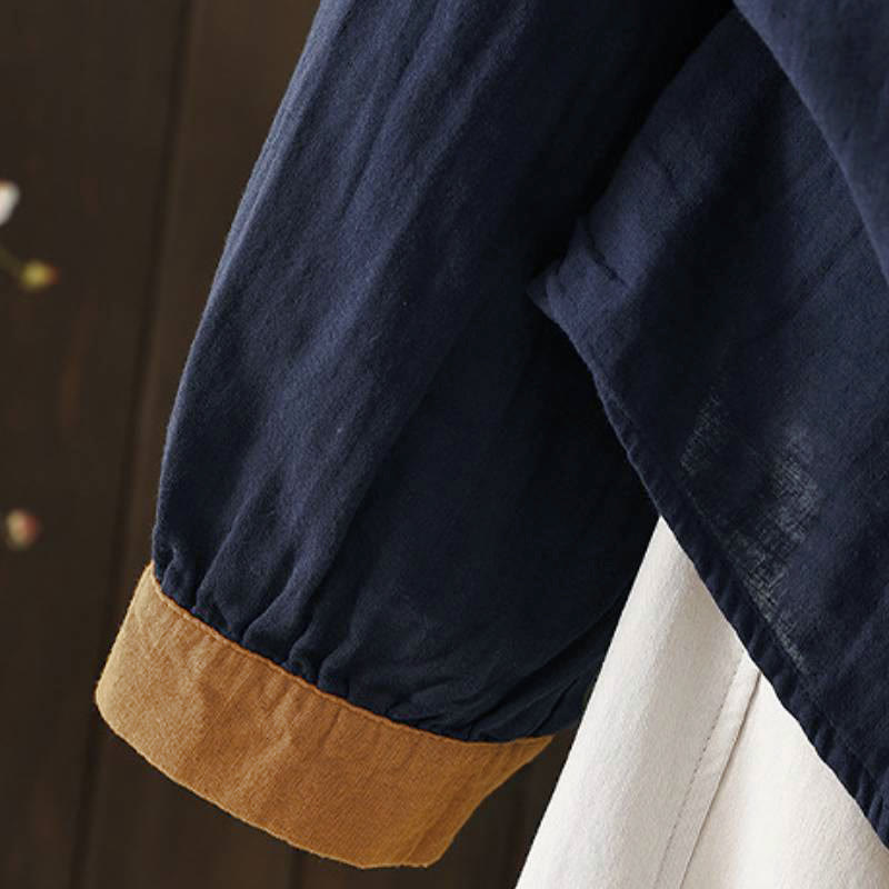 Buddha Stones Spring Casual Vintage Button-Up Contrast Collar Women's Long Sleeve Shirts - image 9