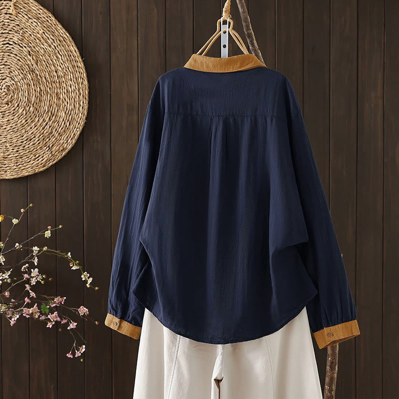 Buddha Stones Spring Casual Vintage Button-Up Contrast Collar Women's Long Sleeve Shirts - image 1