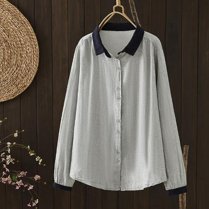 Buddha Stones Spring Casual Vintage Button-Up Contrast Collar Women's Long Sleeve Shirts - image 12