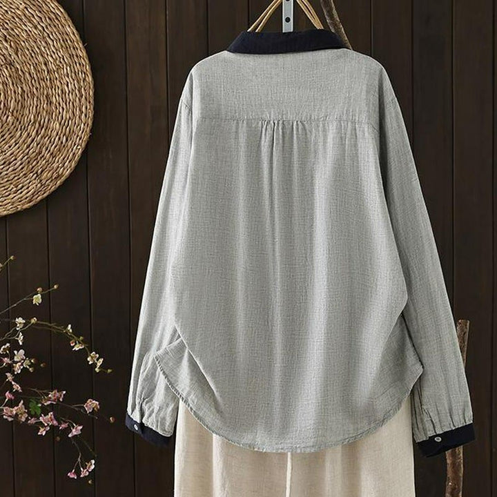 Buddha Stones Spring Casual Vintage Button-Up Contrast Collar Women's Long Sleeve Shirts - image 11