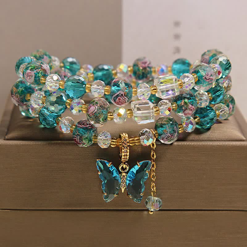 Buddha Stones Liuli Glass Bead Butterfly Transformation Triple Wrap Bracelet - Butterfly(Transformation ♥ Love) - image 0
